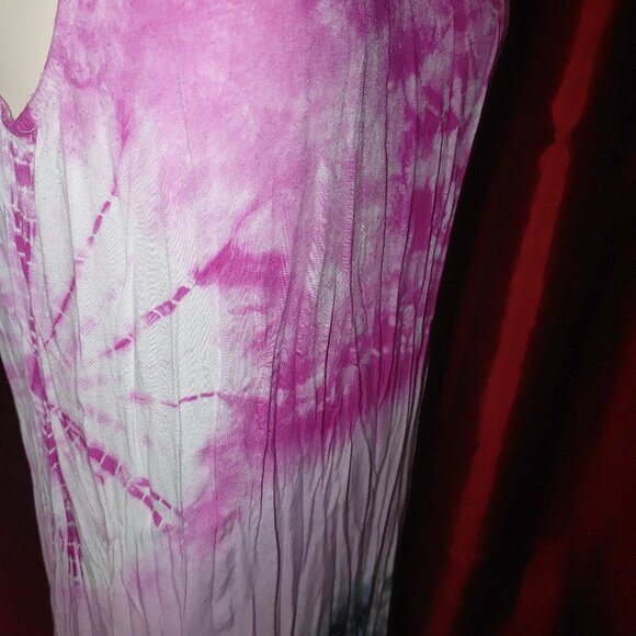 Boho Daze Large Sleeveless Long Dress Gauze Tie Dye Rayon India Pink White Black - Picture 4 of 5